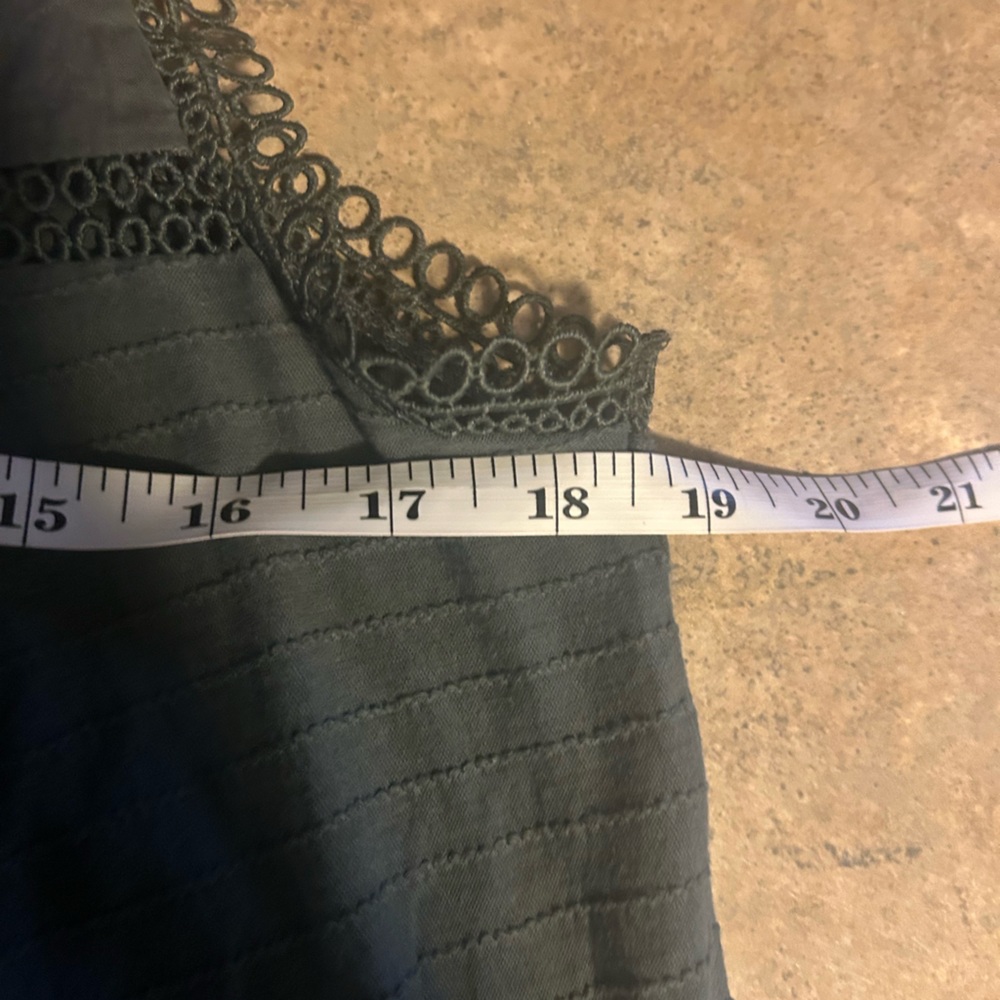 Loft Olive Green Sleeveless Top - embroidered lace trim, babydoll cut - Picture 9 of 10